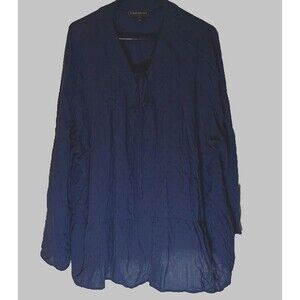 Lane Bryant Business Casual Dressy Peasant Navy Blue Long Sleeve Blouse SZ 24